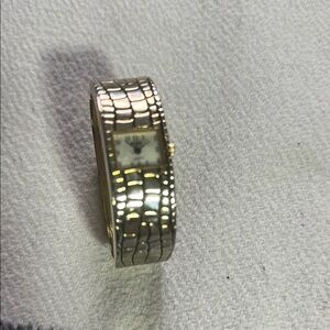 Silver-Tone Croc-Pattern Bangle Watch